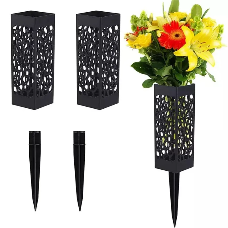 2 PCS Hollow Flower Basket for Gravestone Yard Decoration