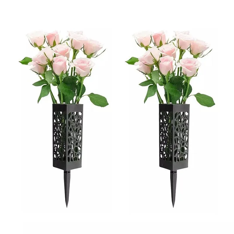 2 PCS Hollow Flower Basket for Gravestone Yard Decoration