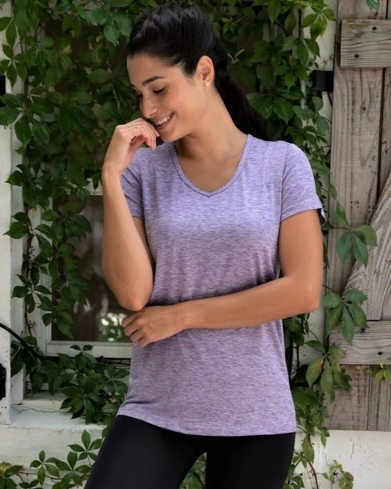 5 Pack: Women's Short Sleeve V-Neck Activewear T-Shirt Dry-Fit Wicking Yoga Top (Available in Plus)
