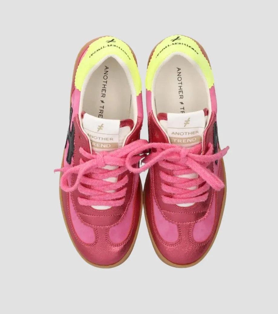 Another Trend Carmesi Pink & Pink Sparkle Trainers with Neon Heel