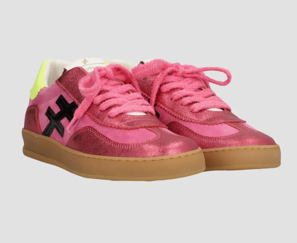 Another Trend Carmesi Pink & Pink Sparkle Trainers with Neon Heel