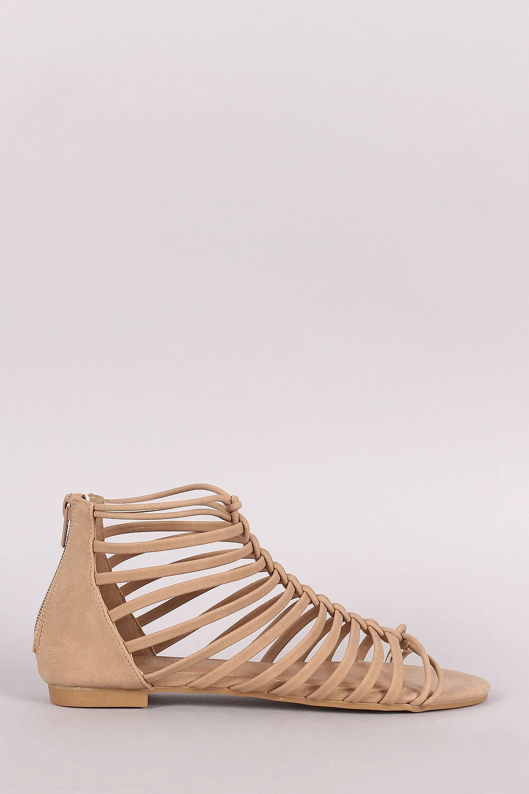 Bamboo Nubuck Braided Strappy Flat Sandal