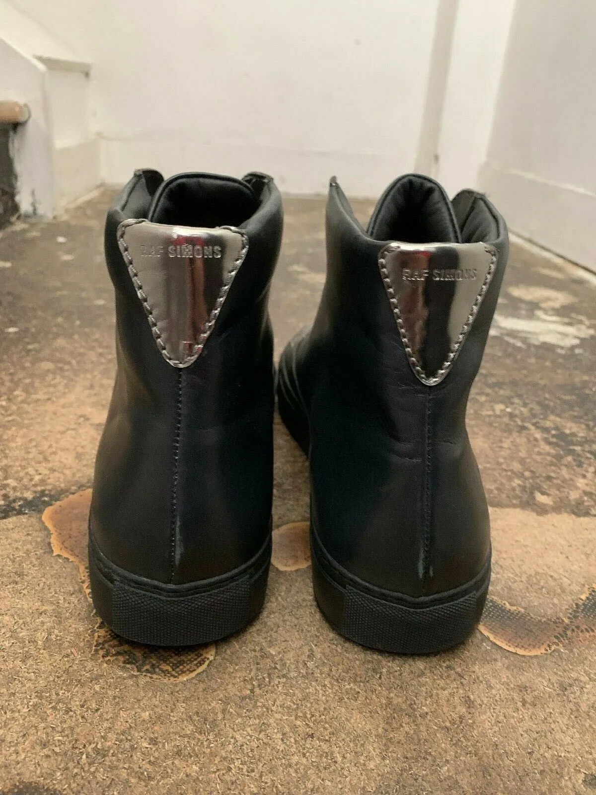 Black and Silver Leather High Top Trainers