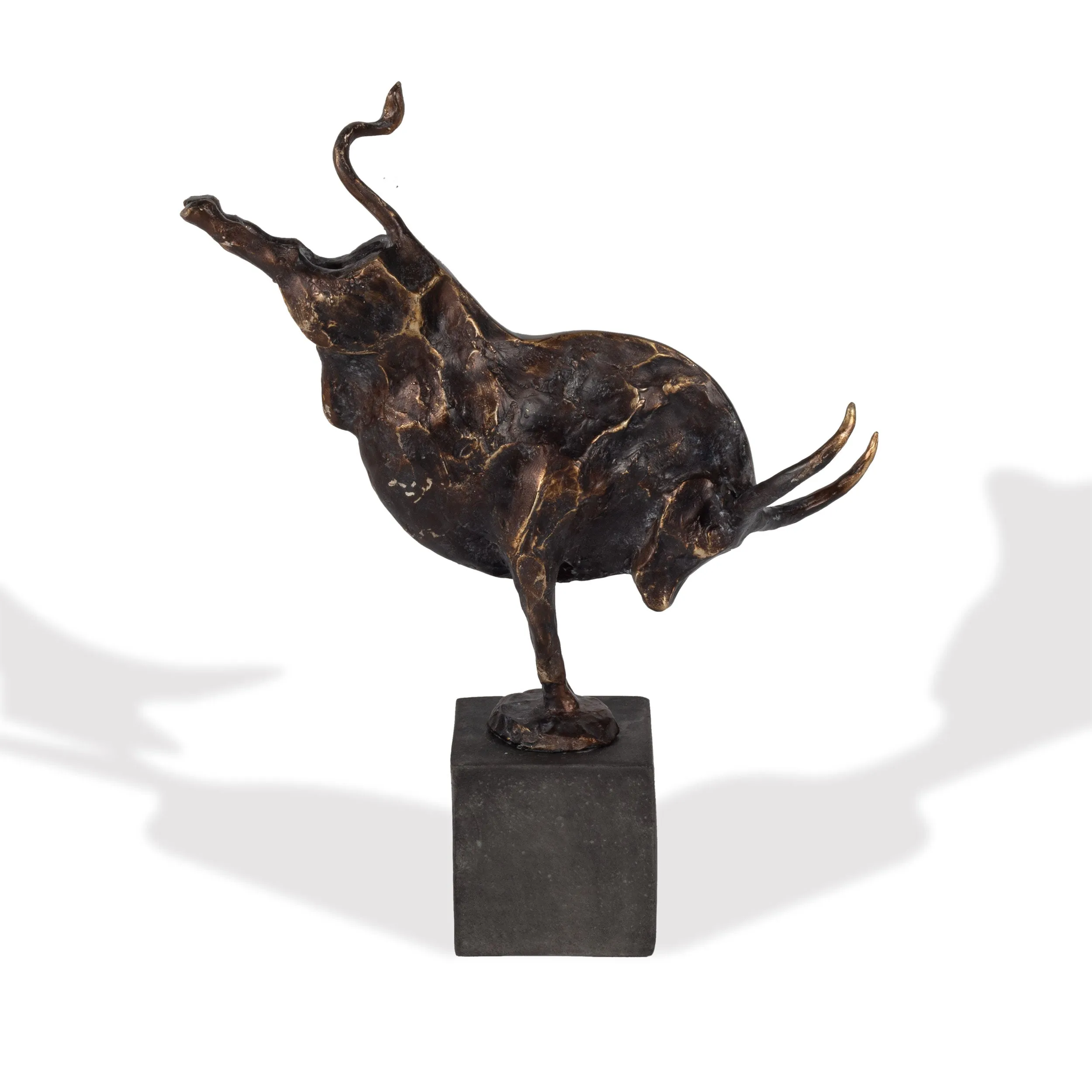 Bull performing handstand sculpture