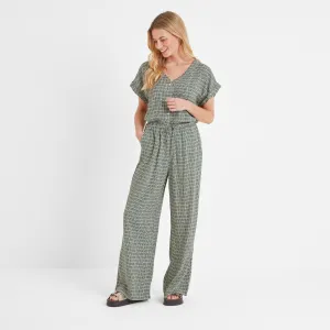 Christina Womens Trousers - Green Dash Print