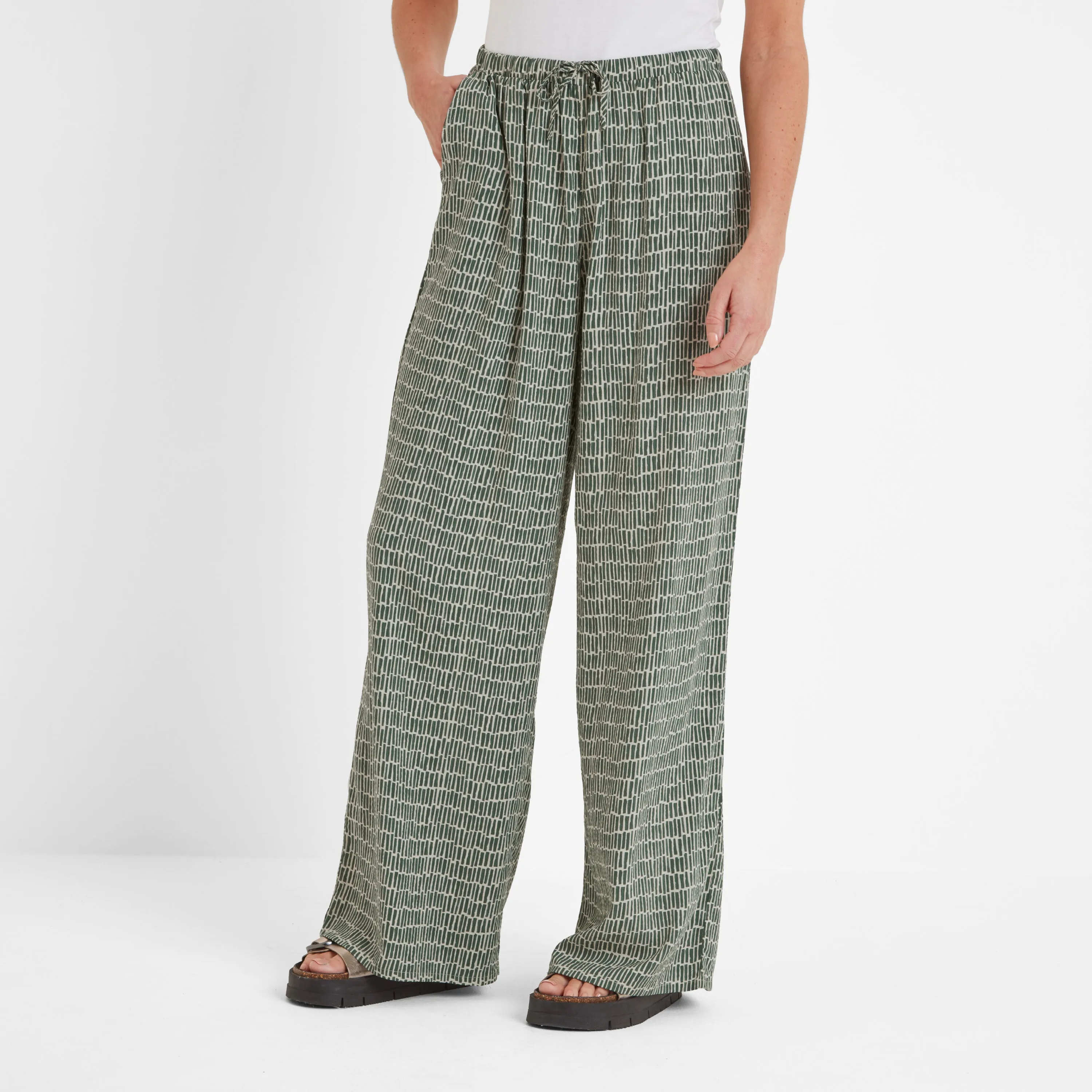 Christina Womens Trousers - Green Dash Print