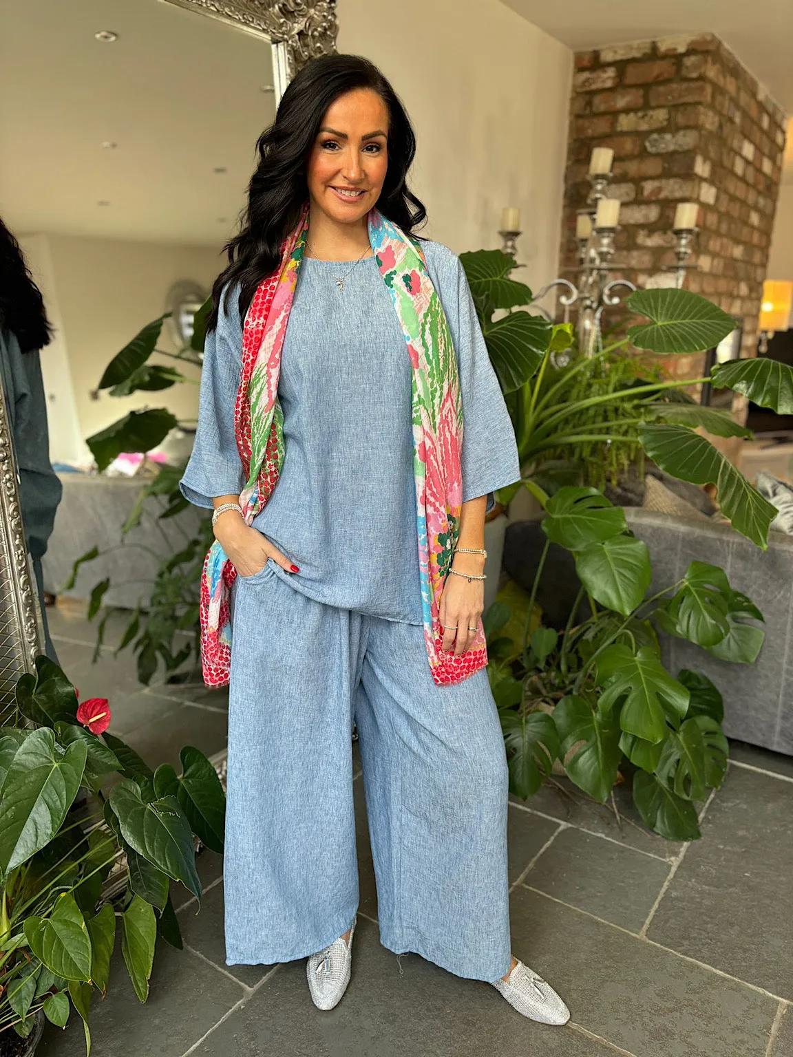 Denim Short Sleeve Round Neck Top Kirsty