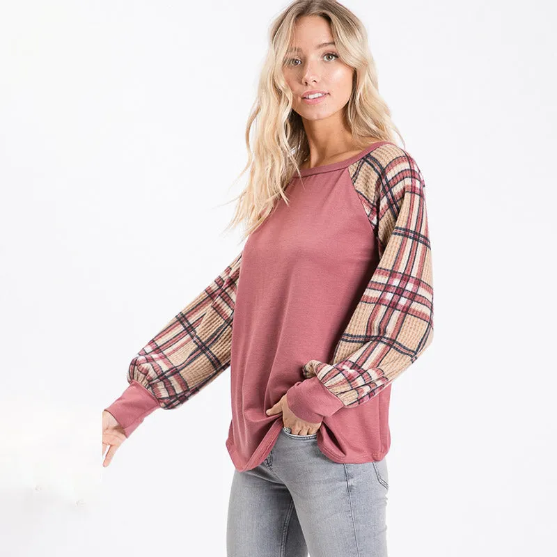 Eve Plaid Sleeve Top Mauve