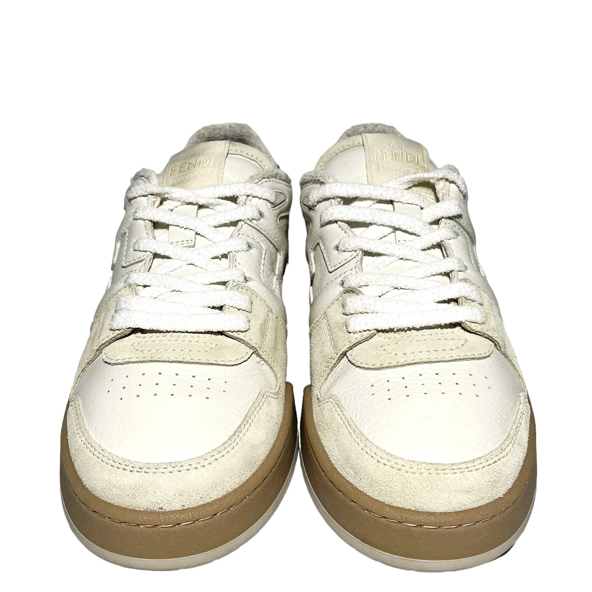 FENDI White/Beige Match Trainers Size 9 UK LHQ73