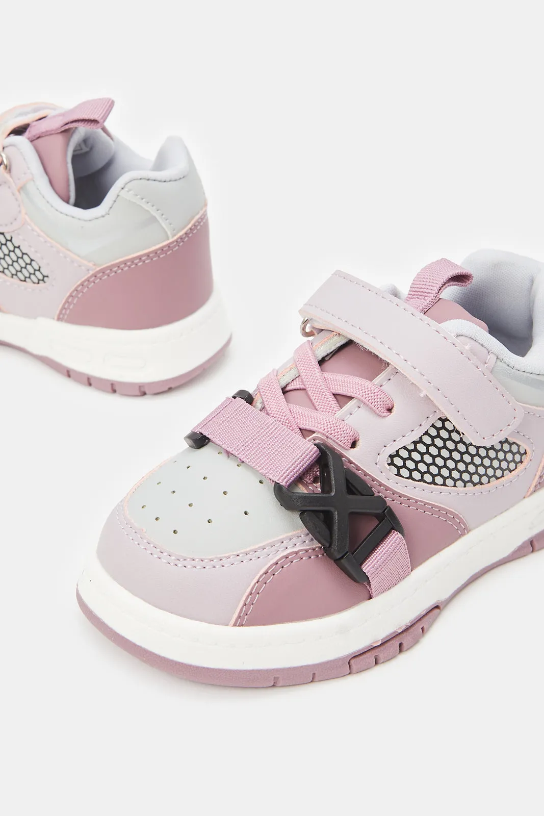 Girls Purple Velcro And Lace Up Sneaker