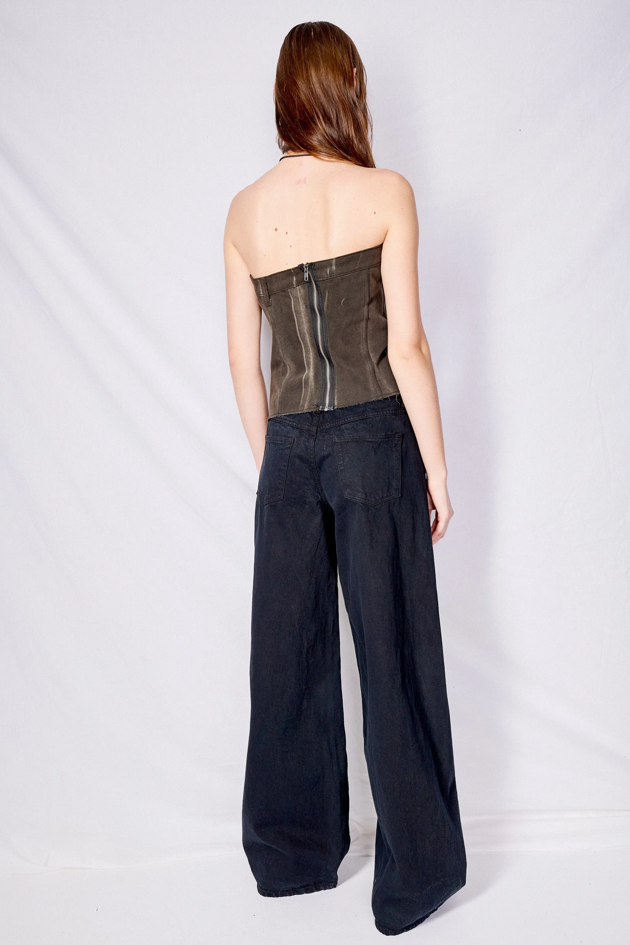 Grey Black Wash Denim Bandeau Top