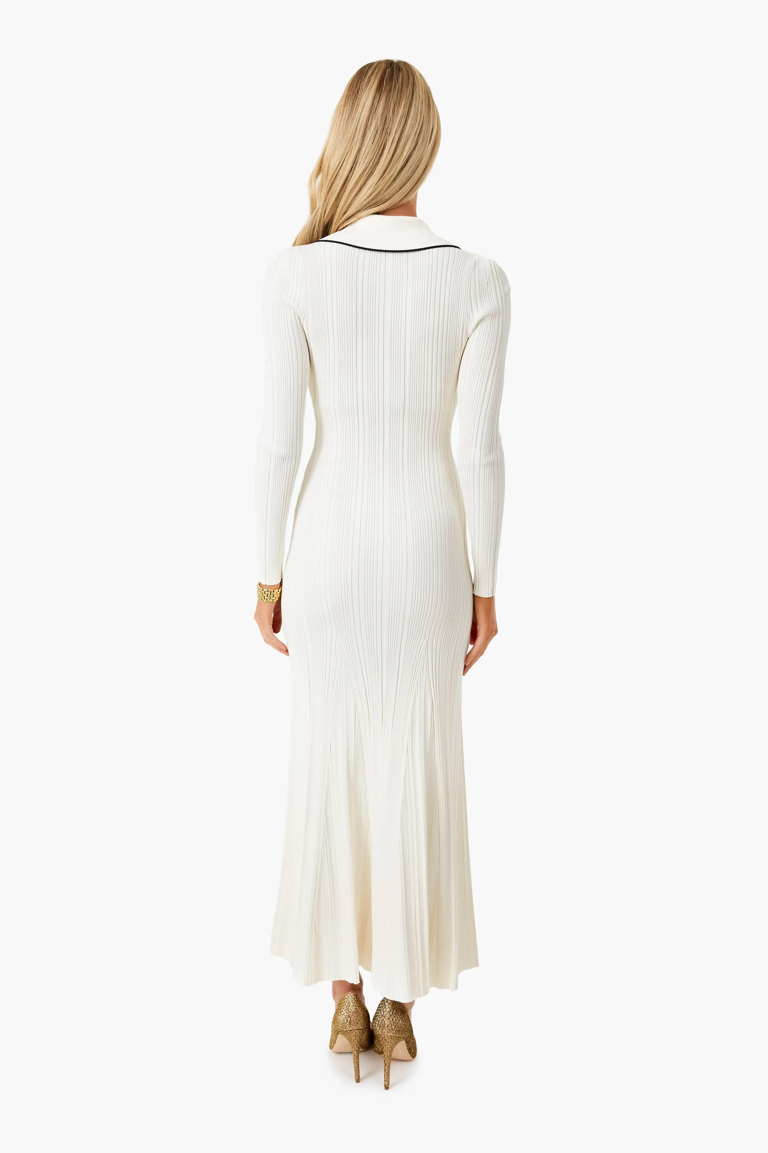 Ivory Contrast Stitch Knit Dress