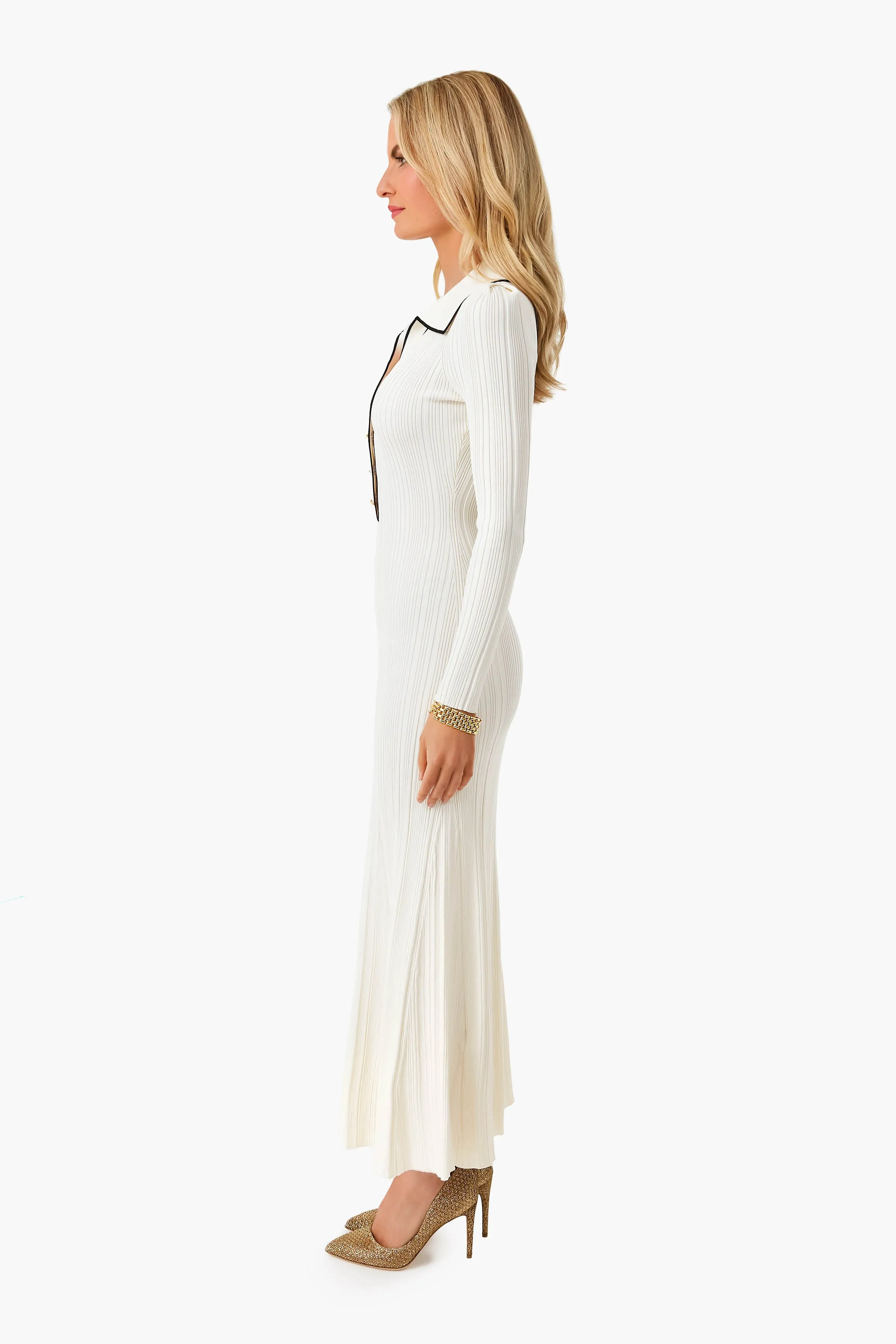 Ivory Contrast Stitch Knit Dress