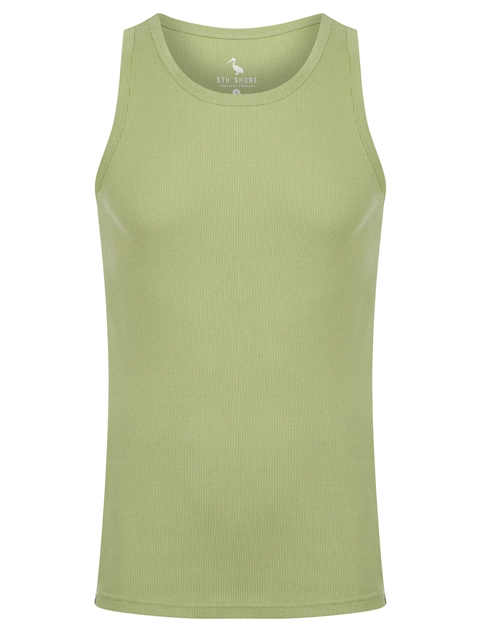 Jeremy Cotton Ribbed Plain Vest Top in Seagrass - South Shore