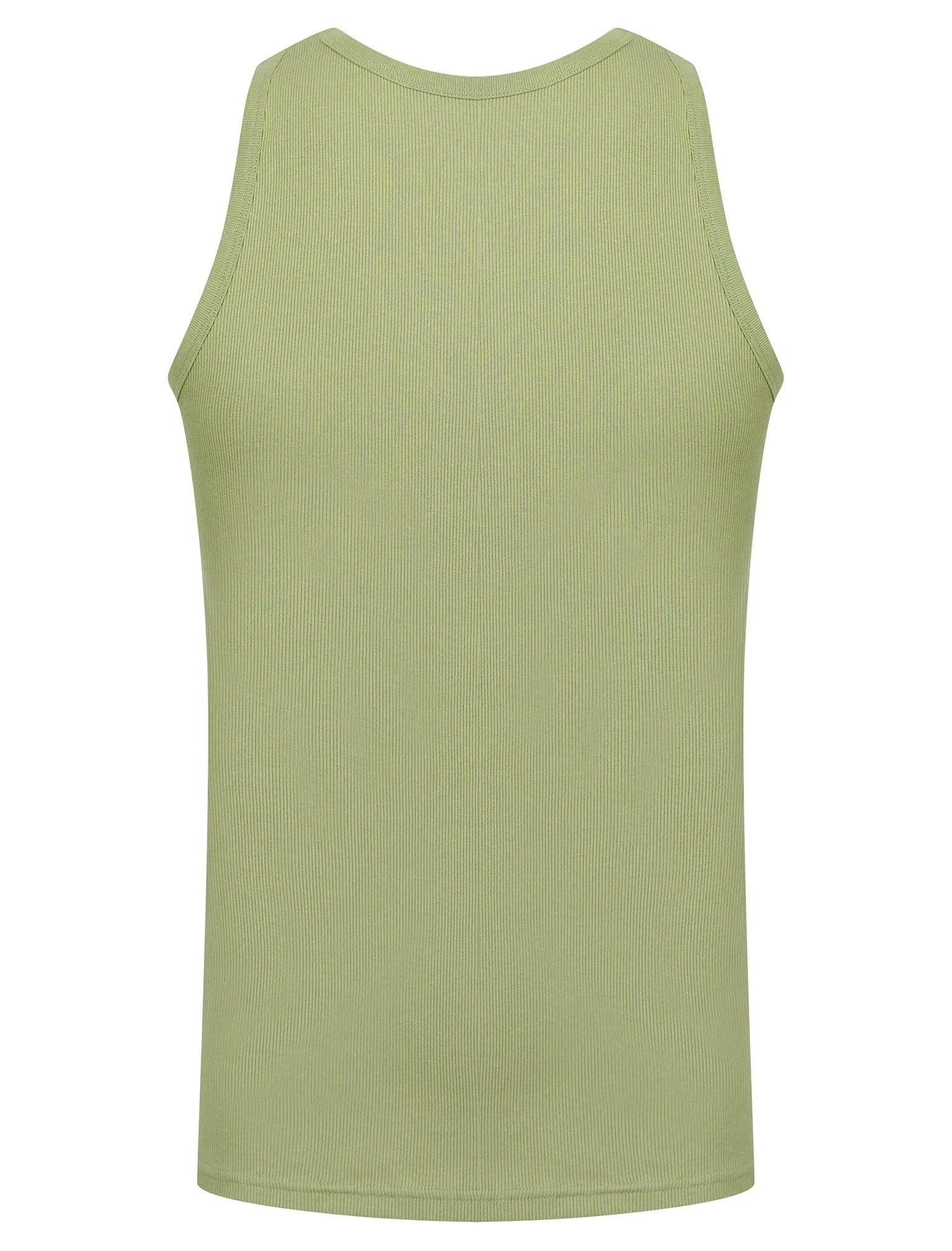 Jeremy Cotton Ribbed Plain Vest Top in Seagrass - South Shore