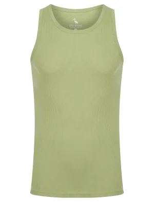 Jeremy Cotton Ribbed Plain Vest Top in Seagrass - South Shore