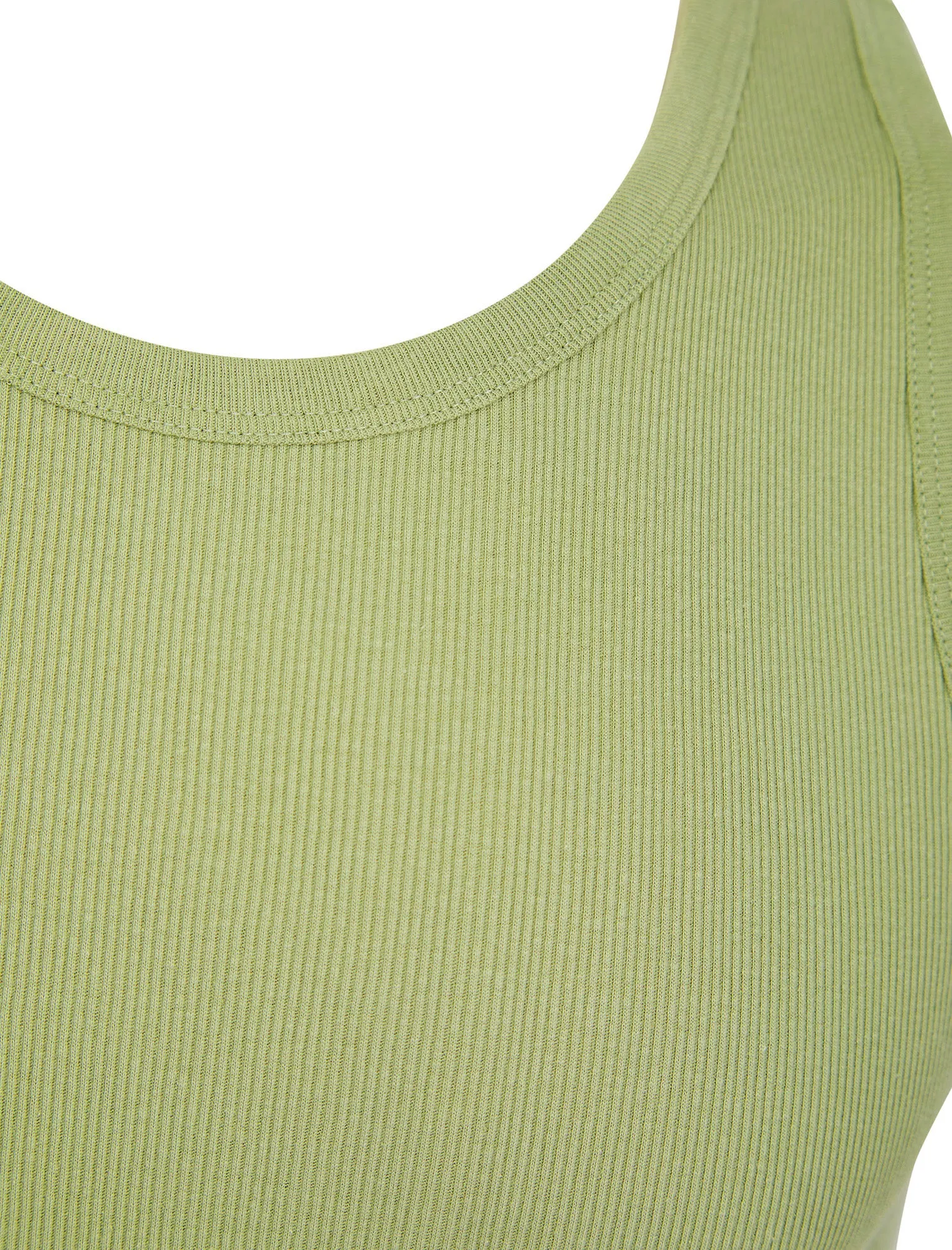 Jeremy Cotton Ribbed Plain Vest Top in Seagrass - South Shore