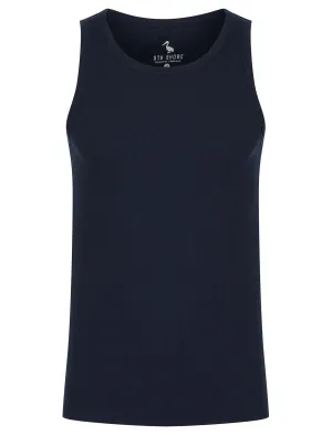 Jeremy Cotton Ribbed Plain Vest Top in Sky Captain Navy - South Shore