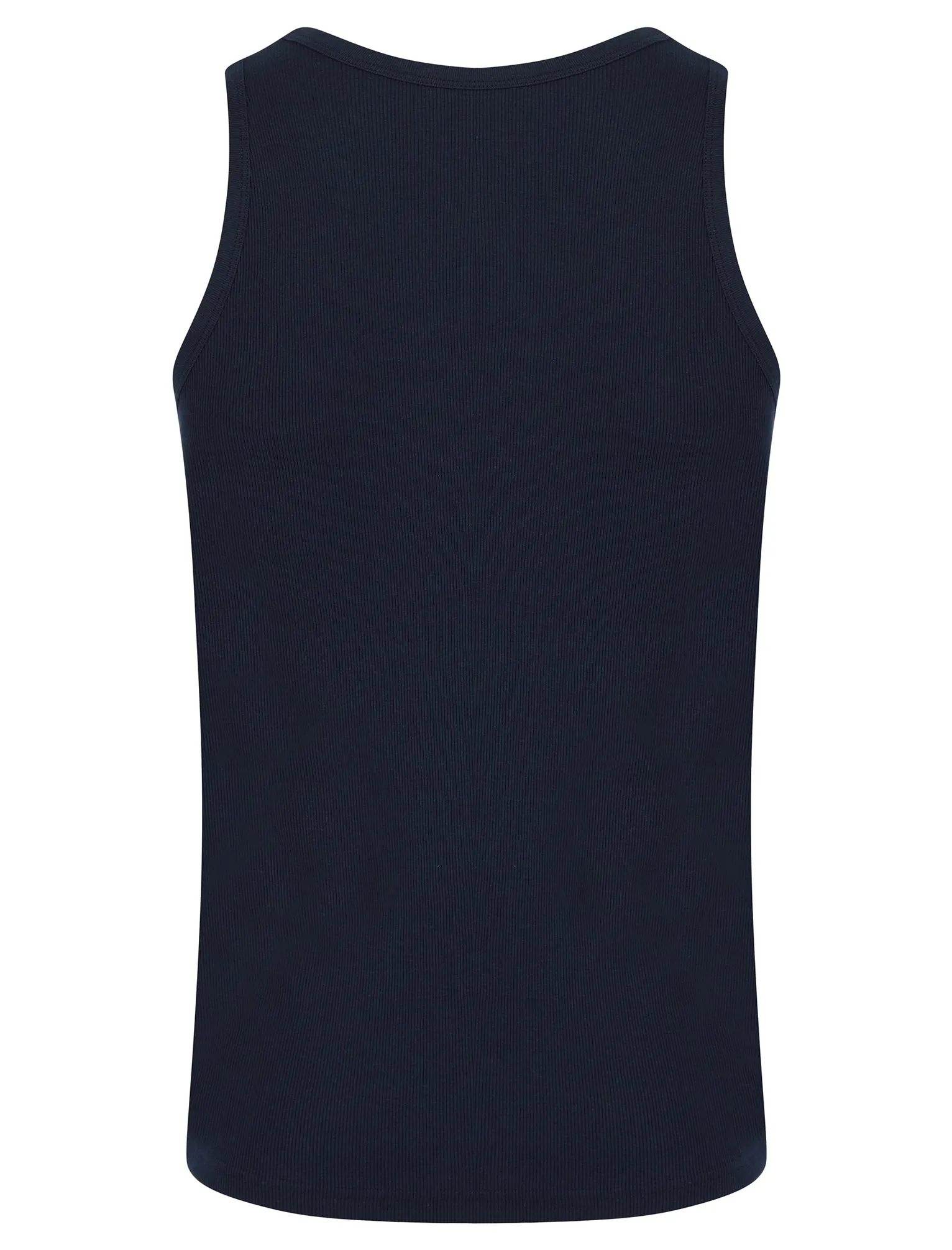 Jeremy Cotton Ribbed Plain Vest Top in Sky Captain Navy - South Shore