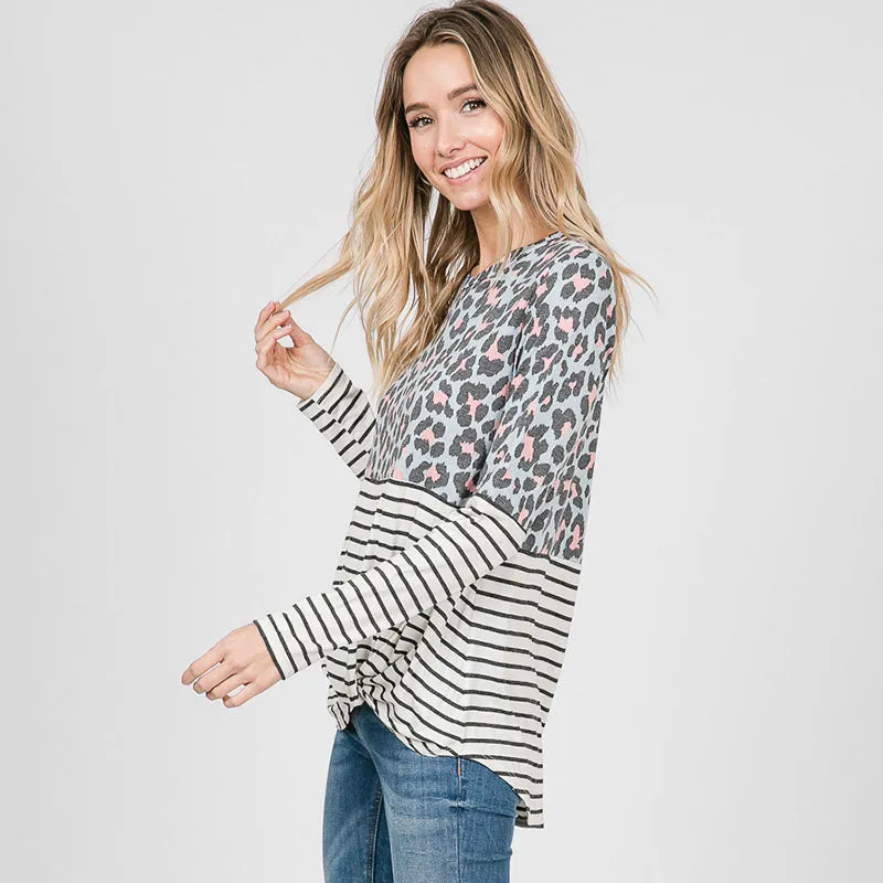 Leo Leopard Stripe Knot Top Mint