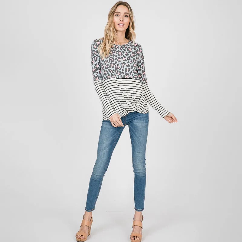 Leo Leopard Stripe Knot Top Mint