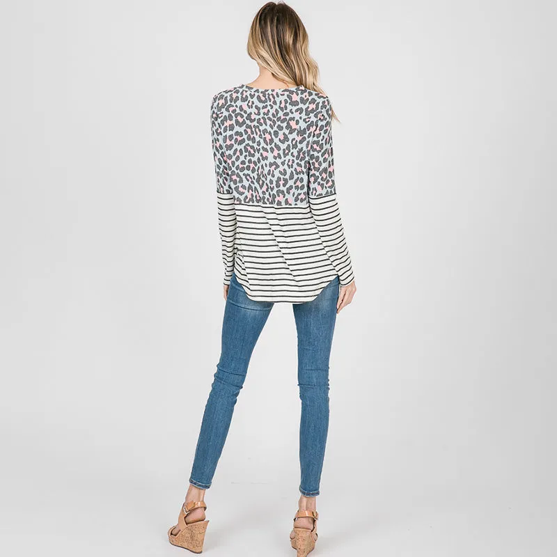 Leo Leopard Stripe Knot Top Mint