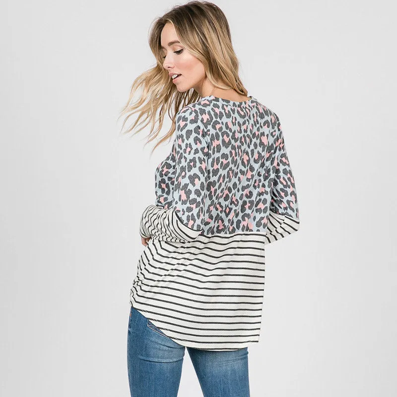 Leo Leopard Stripe Knot Top Mint