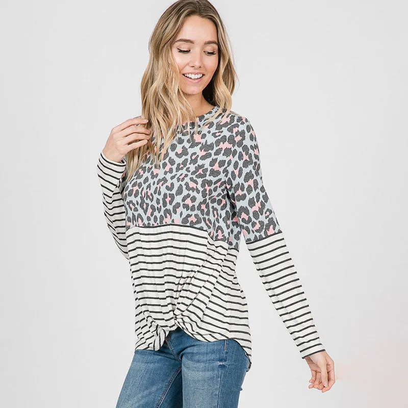 Leo Leopard Stripe Knot Top Mint