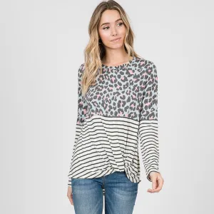 Leo Leopard Stripe Knot Top Mint