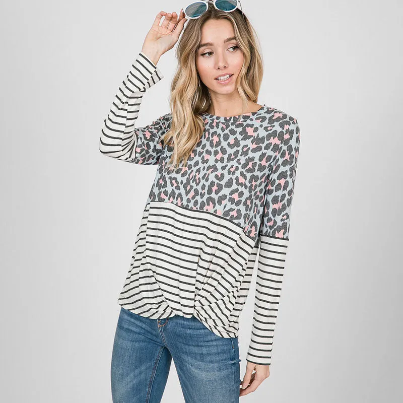 Leo Leopard Stripe Knot Top Mint