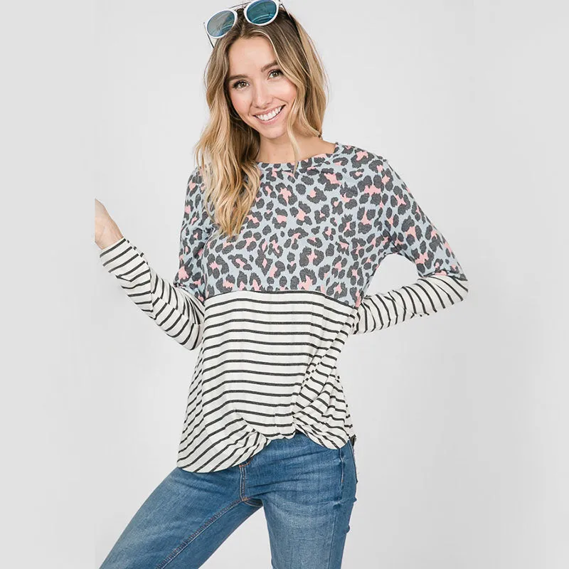 Leo Leopard Stripe Knot Top Mint