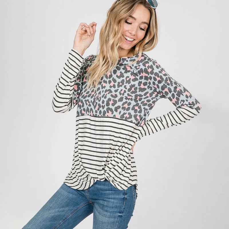 Leo Leopard Stripe Knot Top Mint