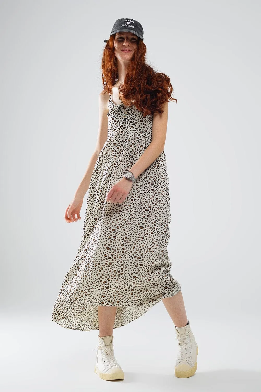 Leopard Print Maxi Dress With Knot Detail