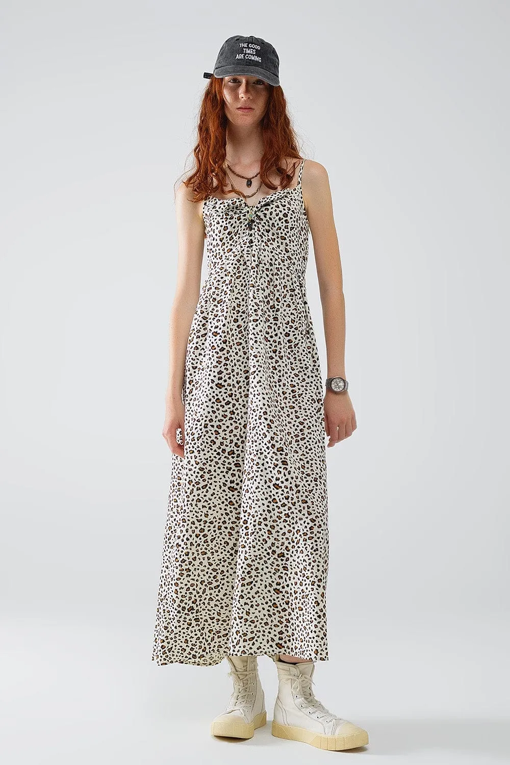Leopard Print Maxi Dress With Knot Detail
