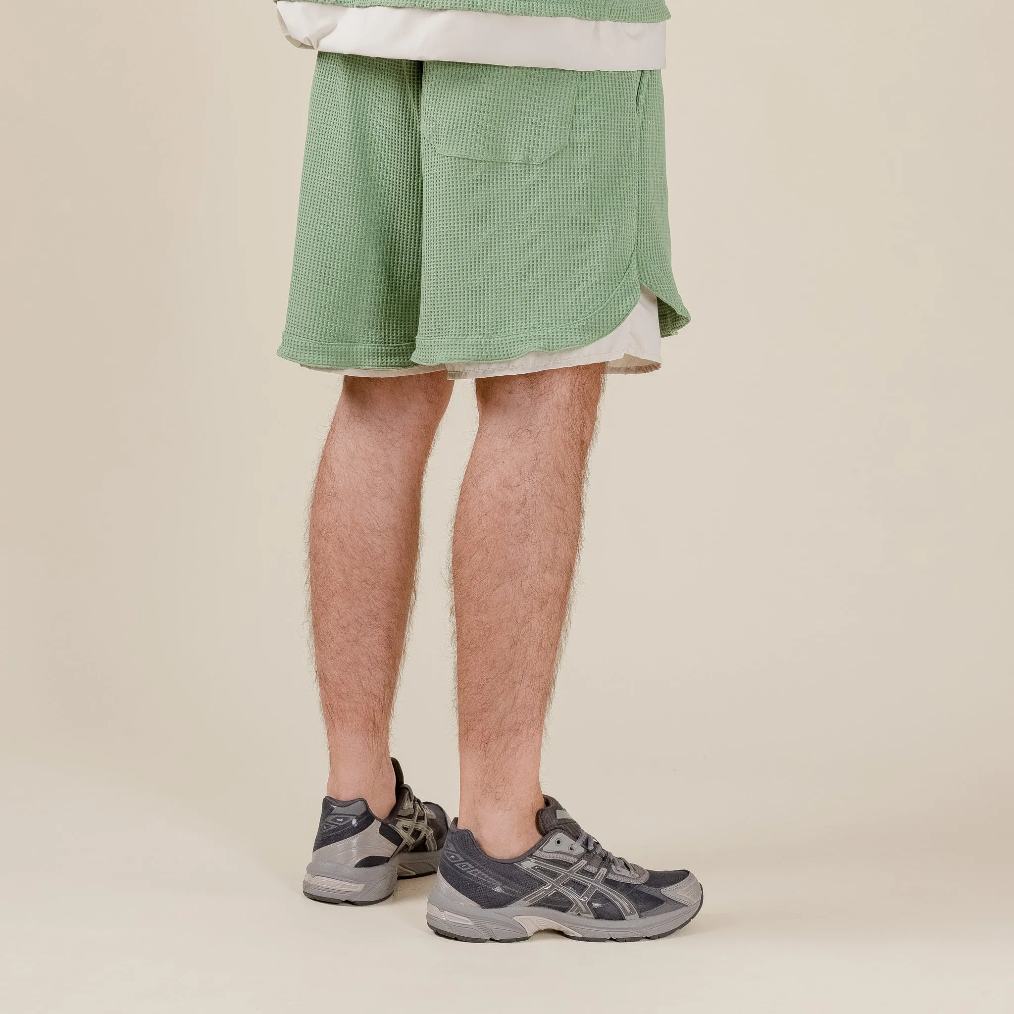 Meanswhile x This Thing Of Ours - SOLOTEX® Waffle Shorts - Sage & Cream