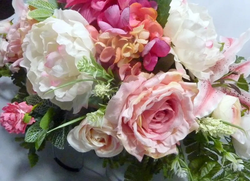 Memorial flowers in Fuchsia, Pink and white, Grave site spray