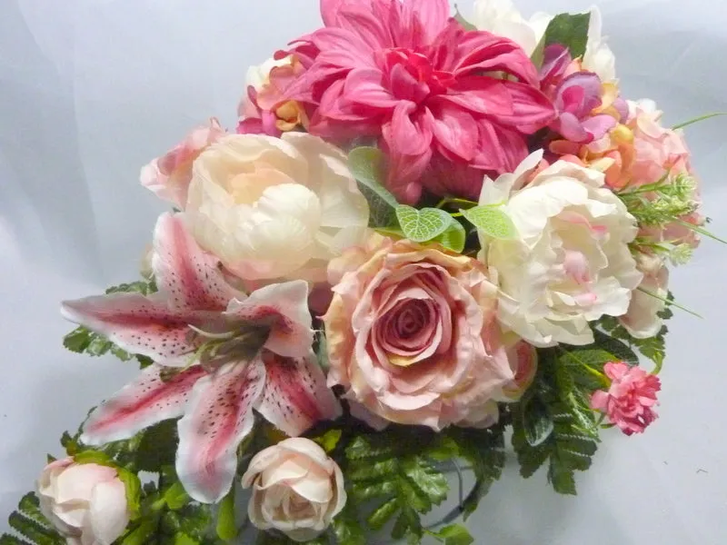 Memorial flowers in Fuchsia, Pink and white, Grave site spray