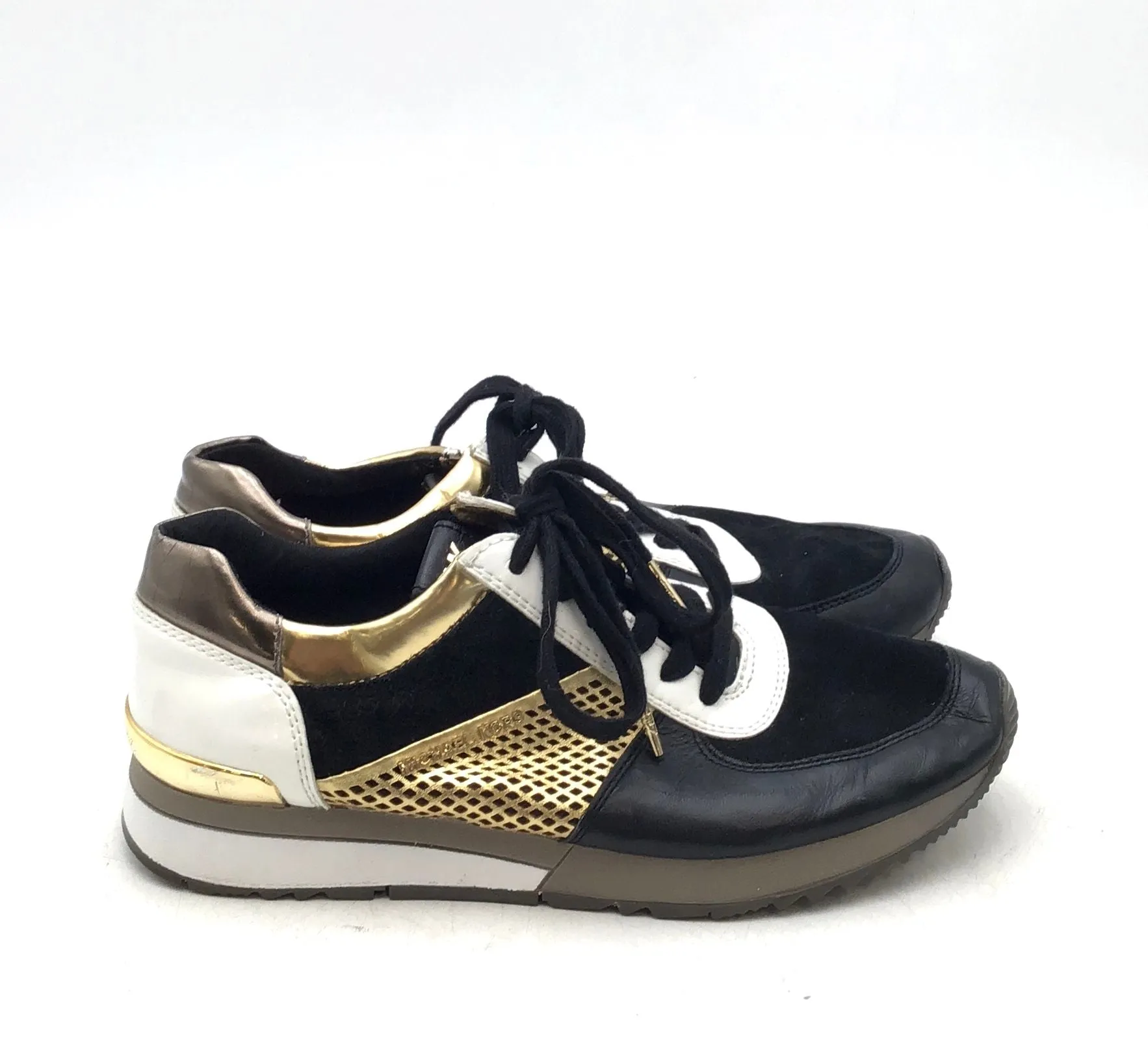 Michael Kors Women's Black Gold Leather Lace-Up Athletic Shoes - Size 8.5 M