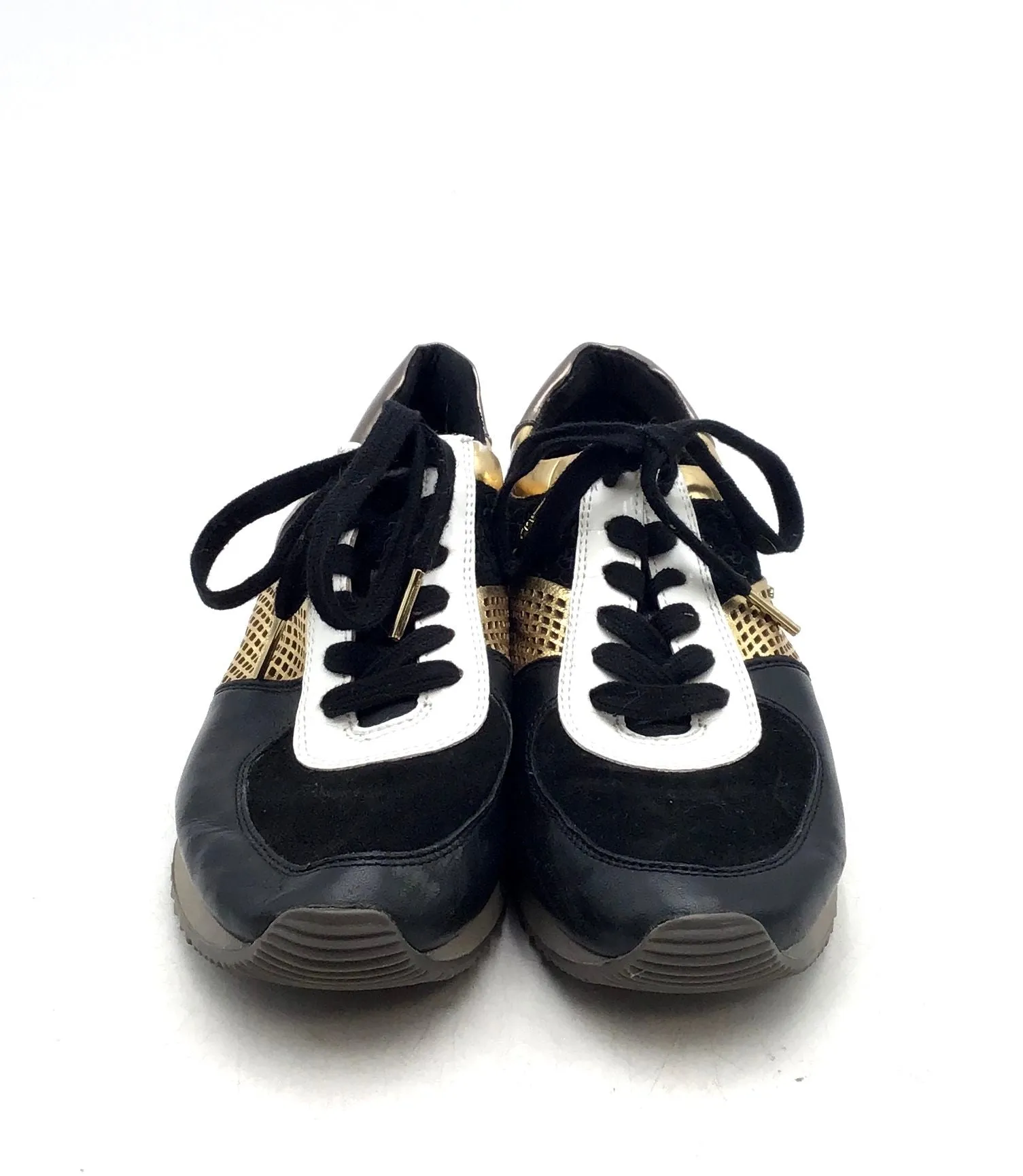 Michael Kors Women's Black Gold Leather Lace-Up Athletic Shoes - Size 8.5 M