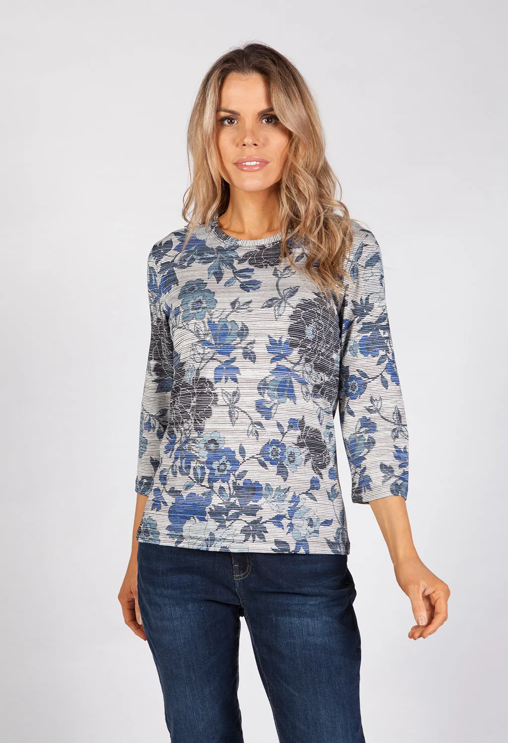 Navy Fine Flower Print Top