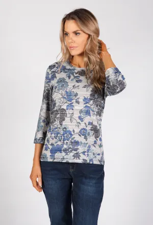 Navy Fine Flower Print Top