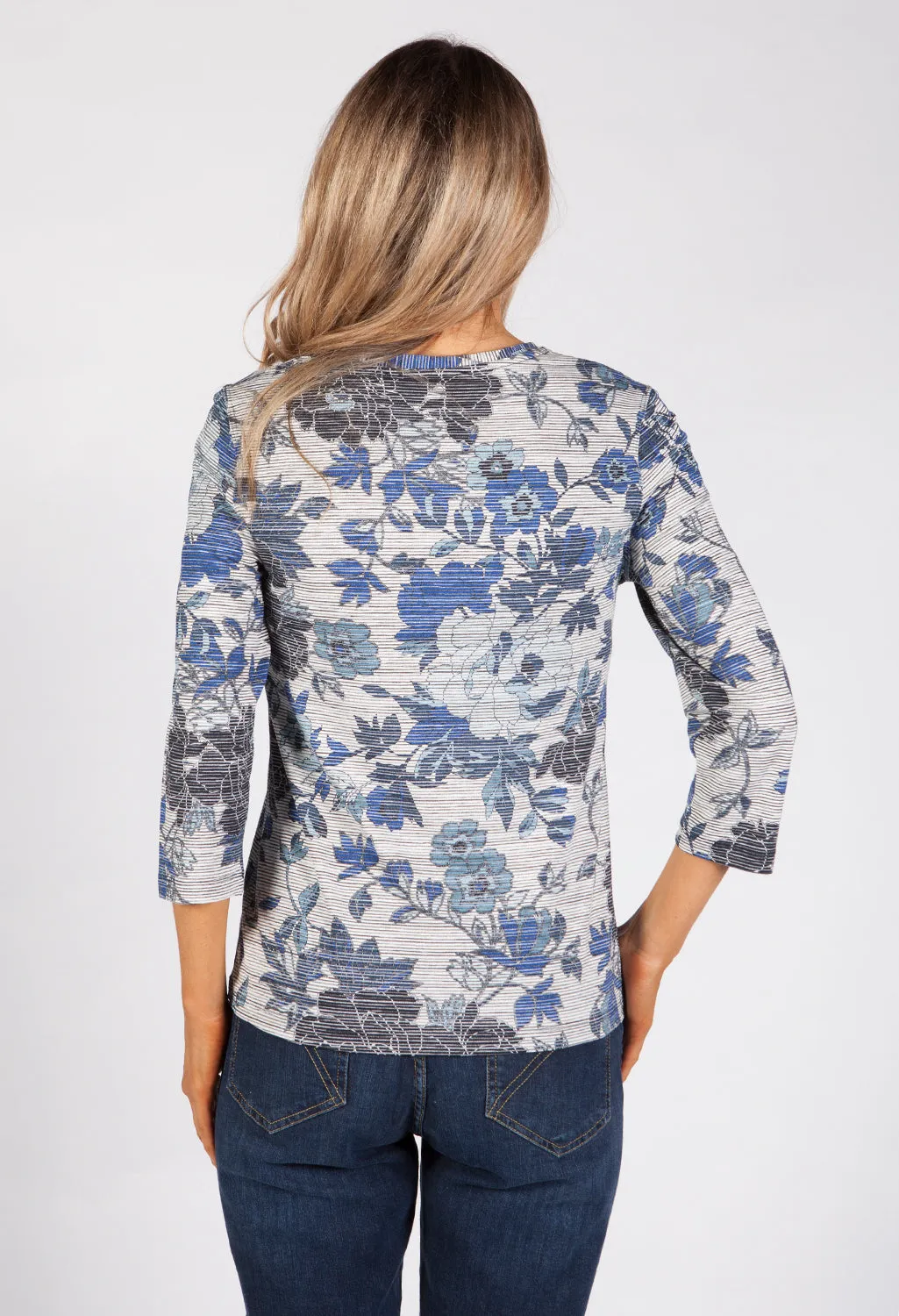 Navy Fine Flower Print Top