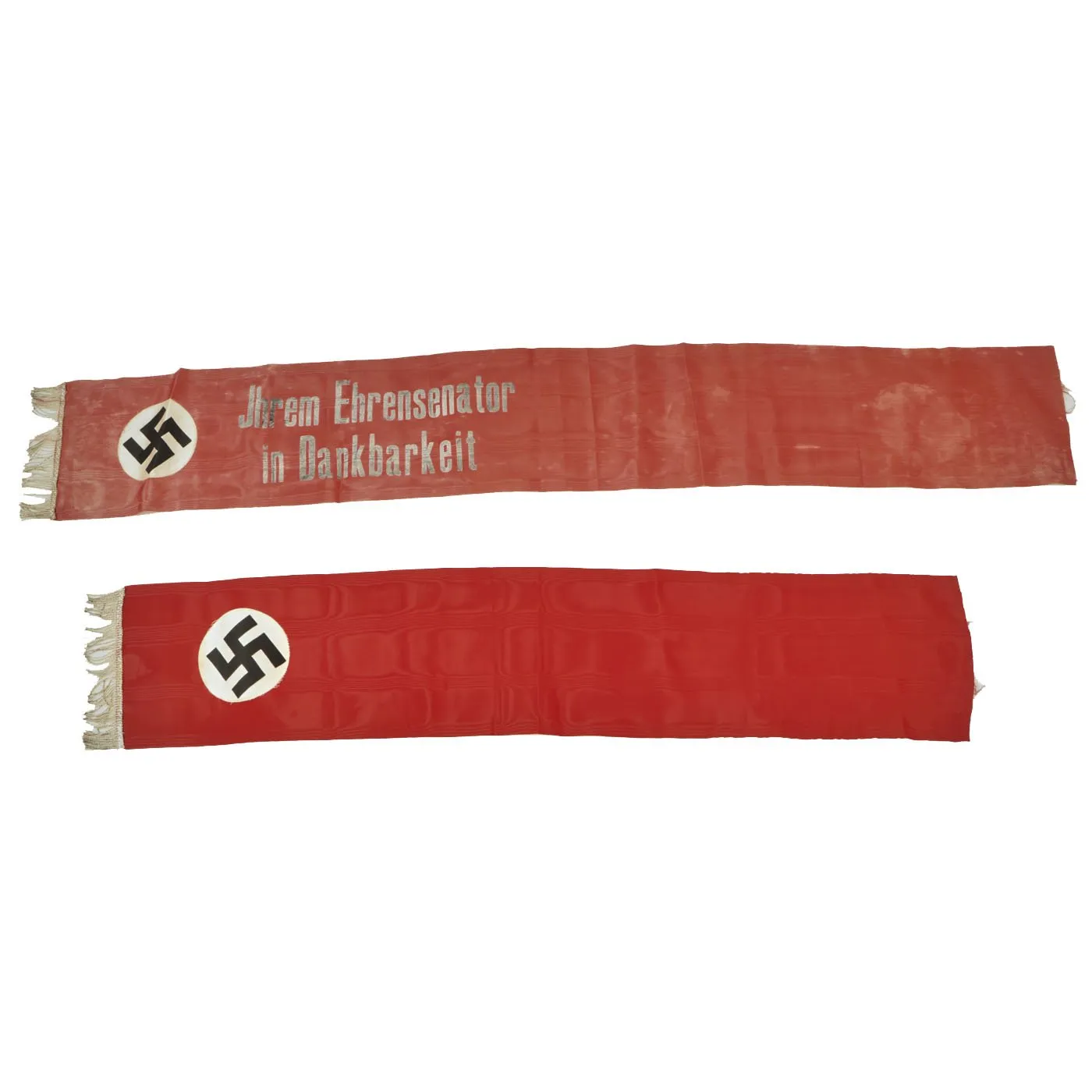 Original German WWII USGI Bring Back Set of Two Partial Funeral Sashes with Fringes