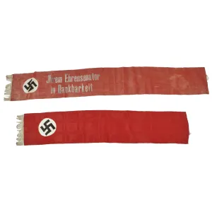 Original German WWII USGI Bring Back Set of Two Partial Funeral Sashes with Fringes