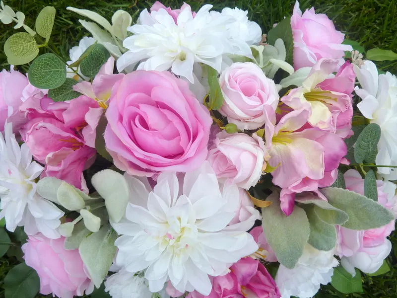 Pink and white cemetery flowers