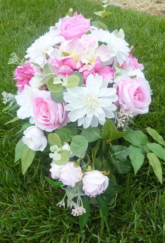 Pink and white cemetery flowers