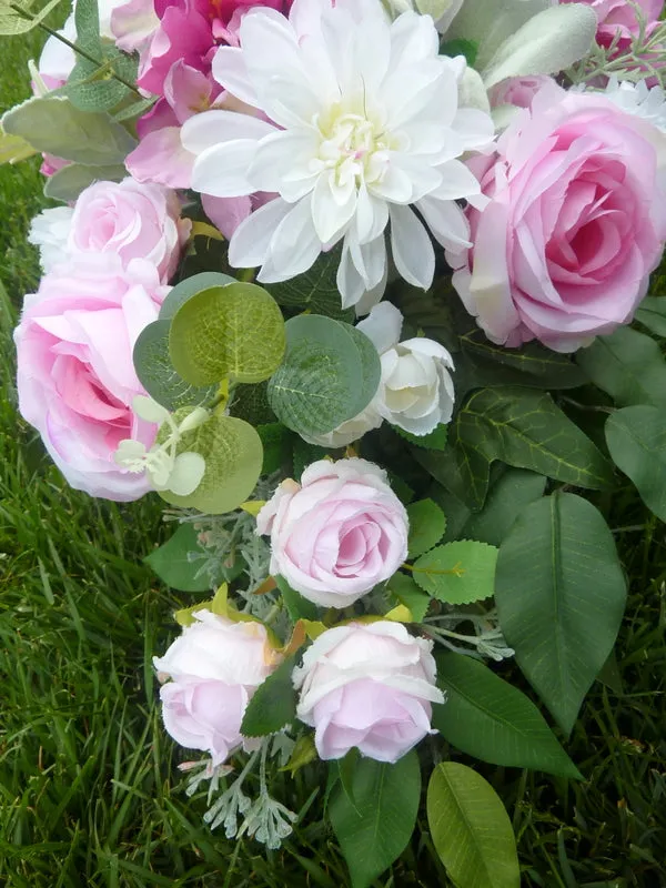 Pink and white cemetery flowers