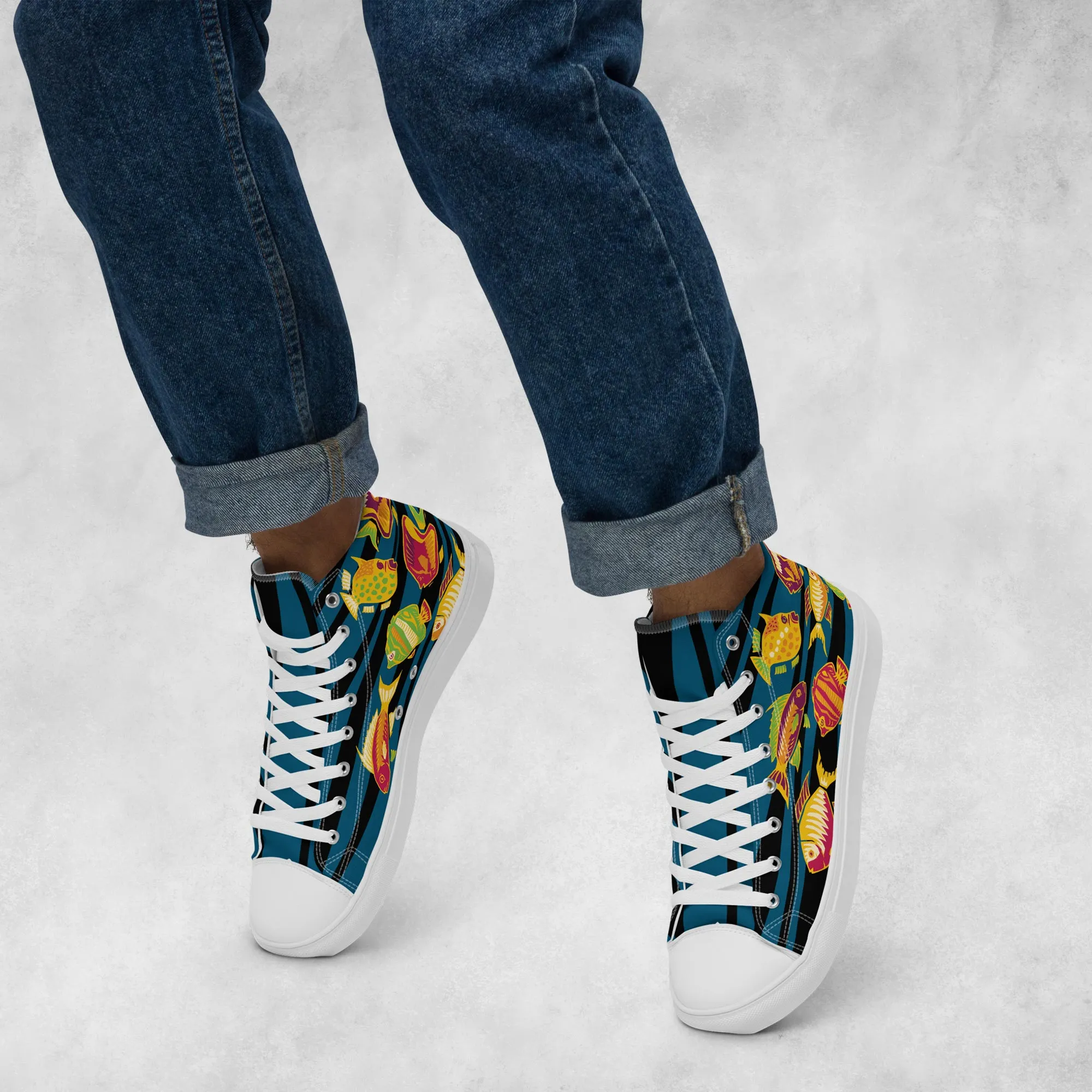Primitive  Fish - Men's High Top Canvas Shoes