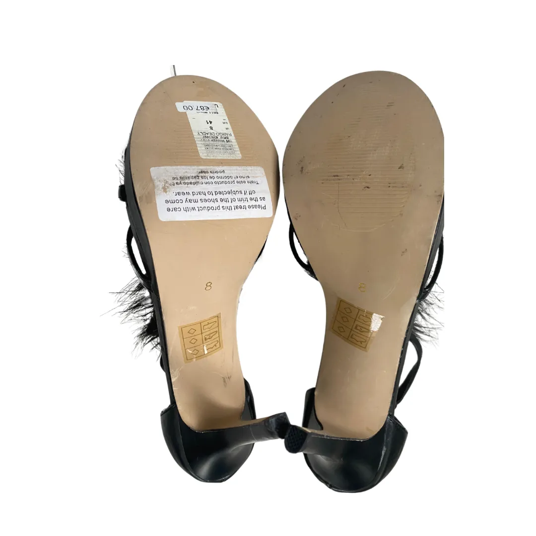 River Island Stiletto Faux Fur Gem Sandals Black SIZE 41