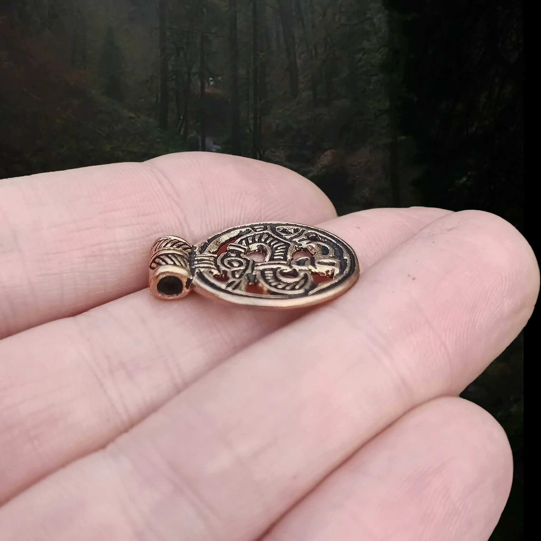 Round Bronze Viking Dragon Pendant